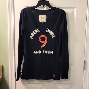 Abercrombie and Fitch navy long sleeve deep v-neck tee in size medium.